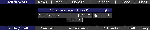 Sell page of the Trade Screen